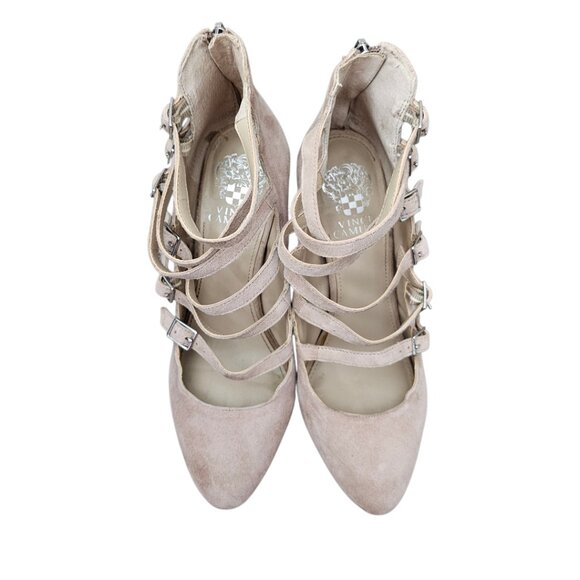 VINCE CAMUTO Dalison Leather Suede Strappy Buckle Chunky Heel Pump Blush Rose - Picture 9 of 14